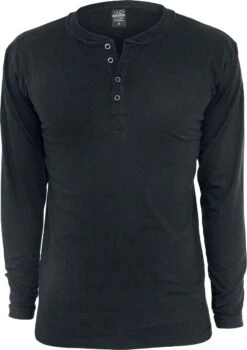"Basic Henley" Shirt Met Lange Mouwen Zwart Van Urban Classics