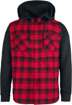 "Hooded Checked Flannel" Flanellen Overhemd Zwart-rood Van RED By EMP