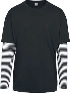 "Oversized Double Layer Striped LS Tee" Shirt Met Lange Mouwen Zwart-wit Van Urban Classics