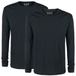 "Double Pack Black Long-Sleeve Tops With Crew Neck And V Neck" Shirt Met Lange Mouwen Zwart Van Black Premium By EMP