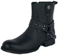 "Black Biker Boots With Straps And Chains" Bikerlaars Zwart Van Rock Rebel By EMP