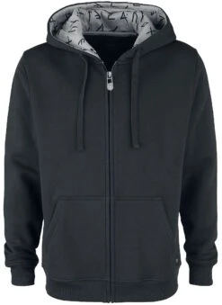 "Hoodie Jacket With Rune-Print Hood" Vest Met Capuchon Zwart-grijs Van Black Premium By EMP
