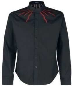 "Blouse Met Vlammenstiksel Aan De Kraag" Longsleeve Zwart Van Gothicana By EMP