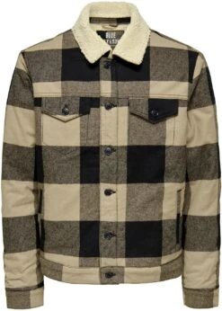 "ONSLOUIS Chequered Trucker Fleece" Tussenseizoensjas Zwart-gebroken Wit Van ONLY And SONS