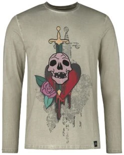 "Longsleeve Met Doodskop Patch" Shirt Met Lange Mouwen Grijs Van RED By EMP