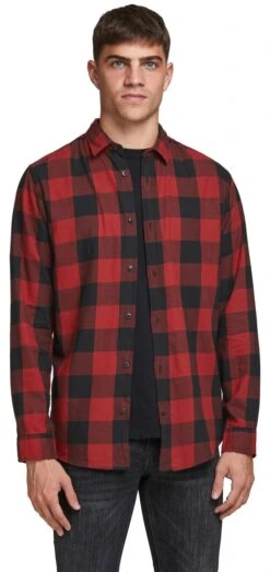 "JJEGINGHAM TWILL SHIRT L/S NOOS" Longsleeve Rood-zwart Van Jack & Jones
