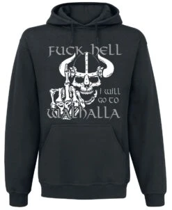 "Fuck Hell - I Will Go To Walhalla" Trui Met Capuchon Zwart Van Slogans