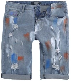 "Korte Broek Met Slijtage Effect" Korte Broek Blauw Van Rock Rebel By EMP